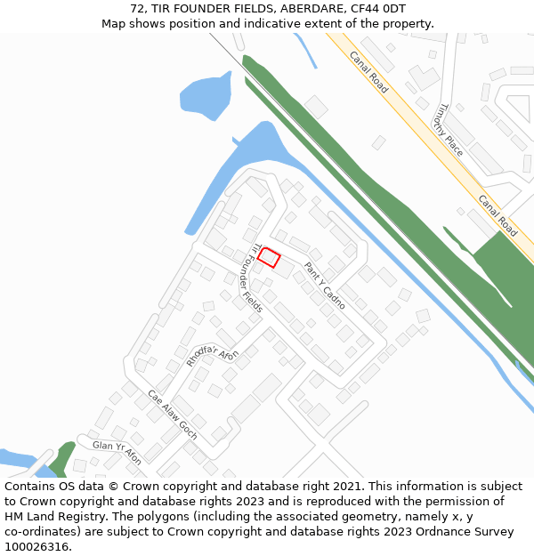 72, TIR FOUNDER FIELDS, ABERDARE, CF44 0DT: Location map and indicative extent of plot