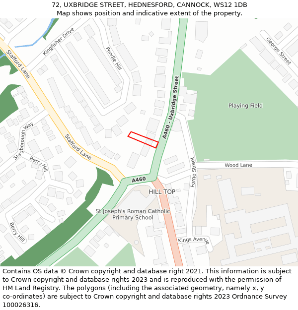 72, UXBRIDGE STREET, HEDNESFORD, CANNOCK, WS12 1DB: Location map and indicative extent of plot