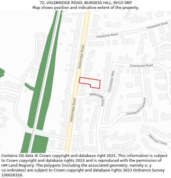 72, VALEBRIDGE ROAD, BURGESS HILL, RH15 0RP: Location map and indicative extent of plot