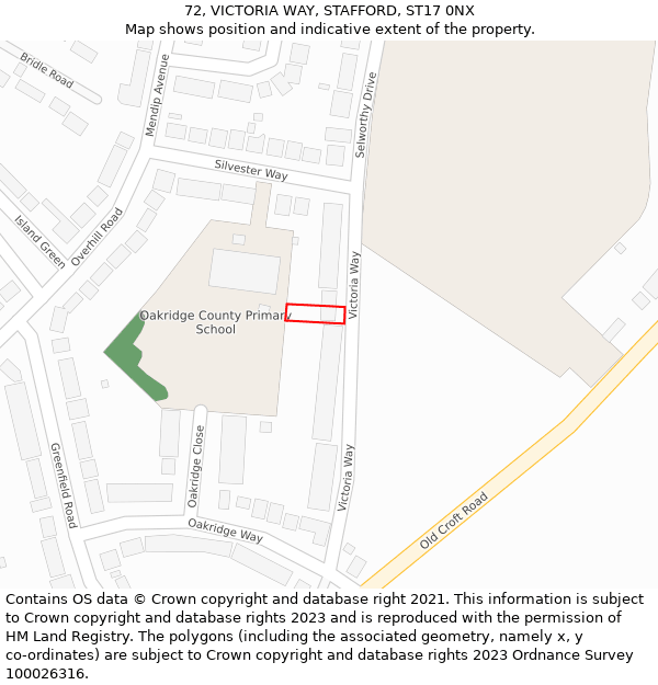72, VICTORIA WAY, STAFFORD, ST17 0NX: Location map and indicative extent of plot