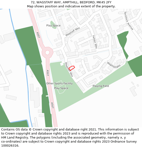 72, WAGSTAFF WAY, AMPTHILL, BEDFORD, MK45 2FY: Location map and indicative extent of plot