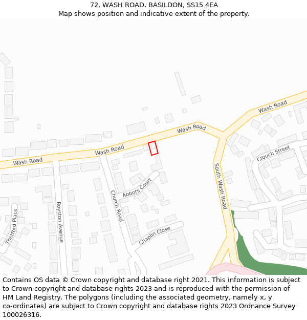 72, WASH ROAD, BASILDON, SS15 4EA: Location map and indicative extent of plot