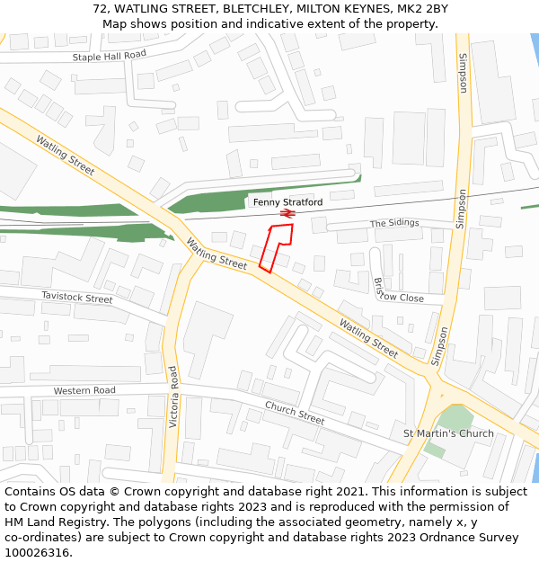 72, WATLING STREET, BLETCHLEY, MILTON KEYNES, MK2 2BY: Location map and indicative extent of plot