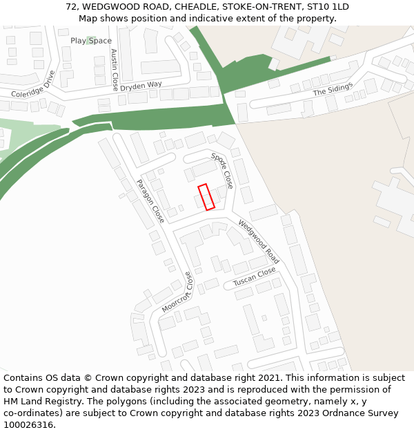 72, WEDGWOOD ROAD, CHEADLE, STOKE-ON-TRENT, ST10 1LD: Location map and indicative extent of plot