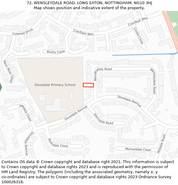 72, WENSLEYDALE ROAD, LONG EATON, NOTTINGHAM, NG10 3HJ: Location map and indicative extent of plot