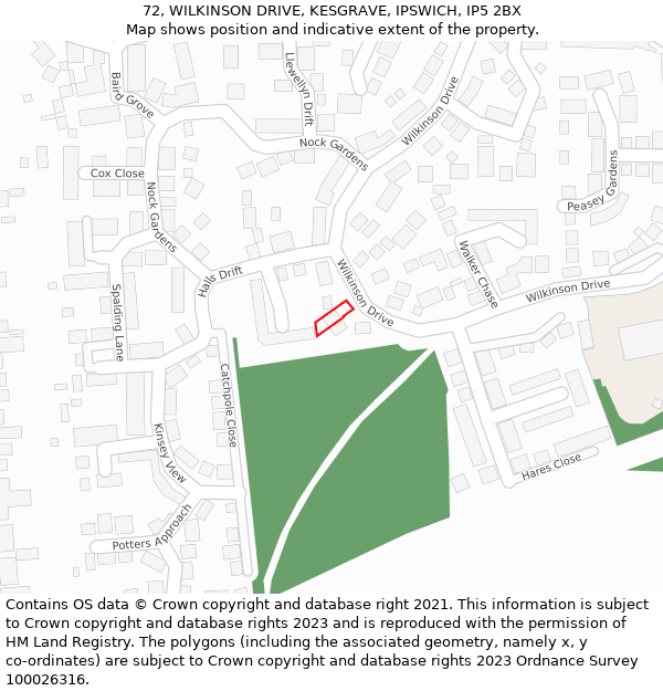 72, WILKINSON DRIVE, KESGRAVE, IPSWICH, IP5 2BX: Location map and indicative extent of plot