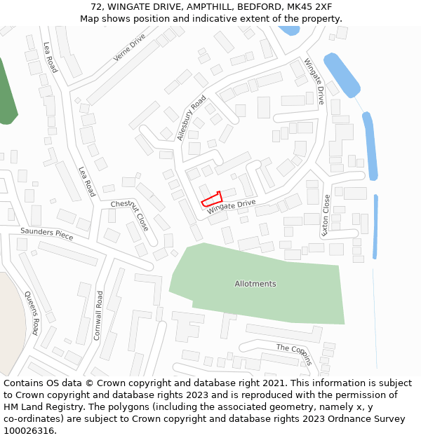 72, WINGATE DRIVE, AMPTHILL, BEDFORD, MK45 2XF: Location map and indicative extent of plot