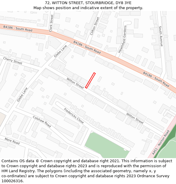 72, WITTON STREET, STOURBRIDGE, DY8 3YE: Location map and indicative extent of plot