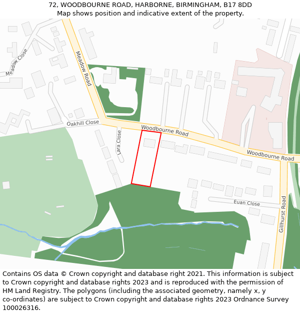 72, WOODBOURNE ROAD, HARBORNE, BIRMINGHAM, B17 8DD: Location map and indicative extent of plot