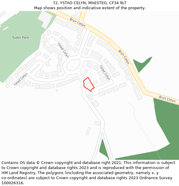 72, YSTAD CELYN, MAESTEG, CF34 9LT: Location map and indicative extent of plot