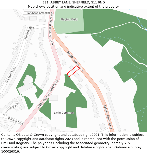 721, ABBEY LANE, SHEFFIELD, S11 9ND: Location map and indicative extent of plot