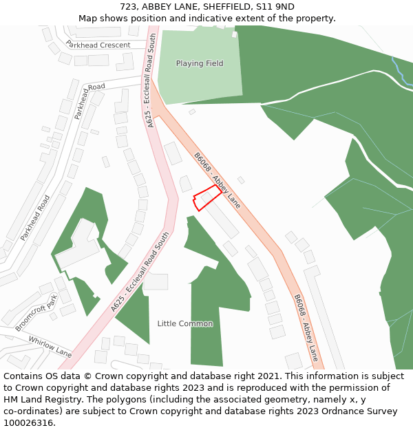 723, ABBEY LANE, SHEFFIELD, S11 9ND: Location map and indicative extent of plot