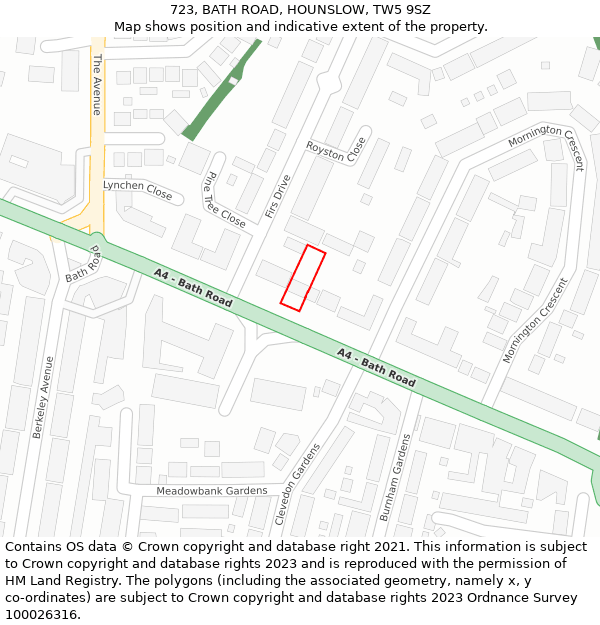 723, BATH ROAD, HOUNSLOW, TW5 9SZ: Location map and indicative extent of plot
