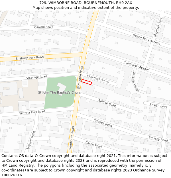 729, WIMBORNE ROAD, BOURNEMOUTH, BH9 2AX: Location map and indicative extent of plot