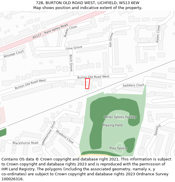 72B, BURTON OLD ROAD WEST, LICHFIELD, WS13 6EW: Location map and indicative extent of plot