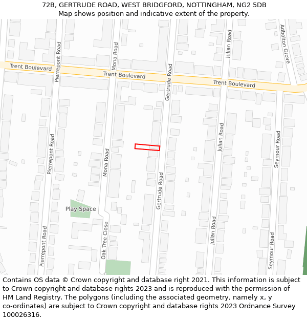 72B, GERTRUDE ROAD, WEST BRIDGFORD, NOTTINGHAM, NG2 5DB: Location map and indicative extent of plot