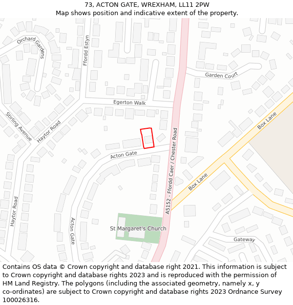 73, ACTON GATE, WREXHAM, LL11 2PW: Location map and indicative extent of plot