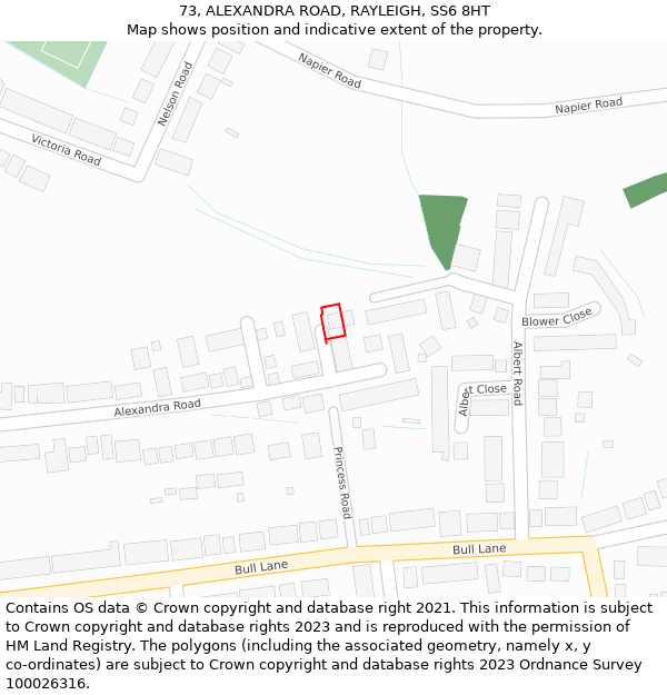 73, ALEXANDRA ROAD, RAYLEIGH, SS6 8HT: Location map and indicative extent of plot