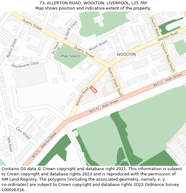 73, ALLERTON ROAD, WOOLTON, LIVERPOOL, L25 7RF: Location map and indicative extent of plot