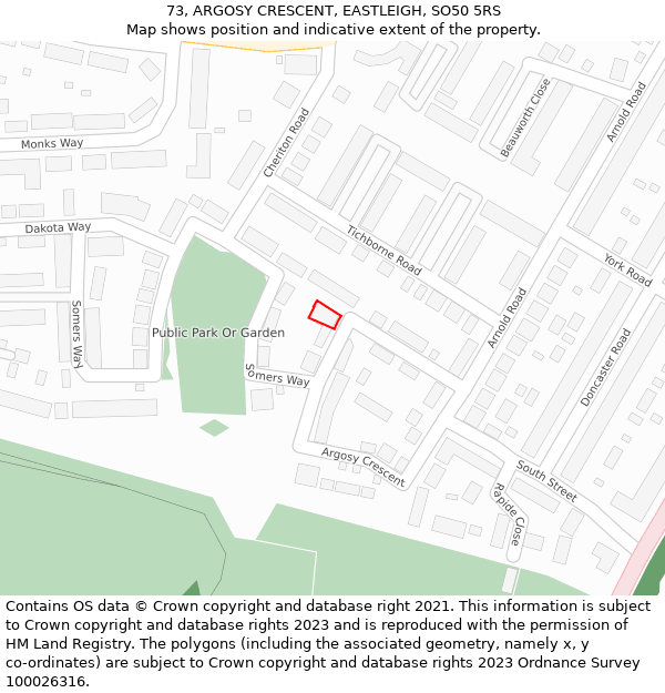 73, ARGOSY CRESCENT, EASTLEIGH, SO50 5RS: Location map and indicative extent of plot