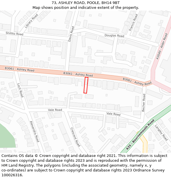 73, ASHLEY ROAD, POOLE, BH14 9BT: Location map and indicative extent of plot