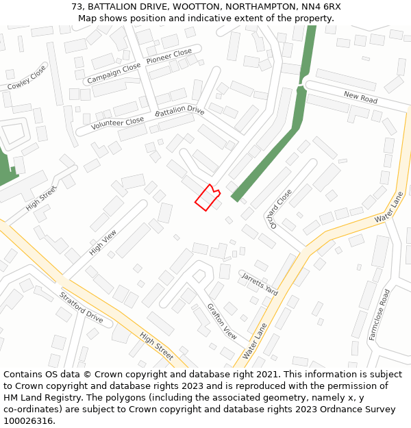73, BATTALION DRIVE, WOOTTON, NORTHAMPTON, NN4 6RX: Location map and indicative extent of plot