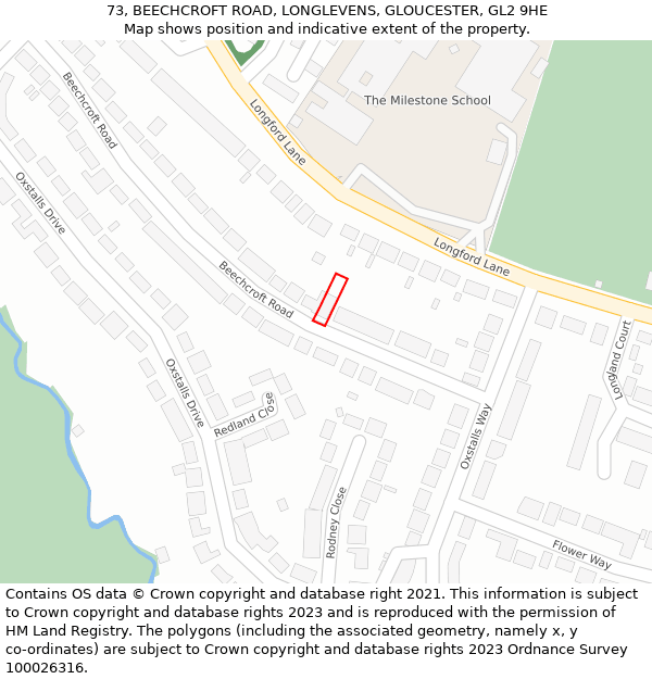 73, BEECHCROFT ROAD, LONGLEVENS, GLOUCESTER, GL2 9HE: Location map and indicative extent of plot