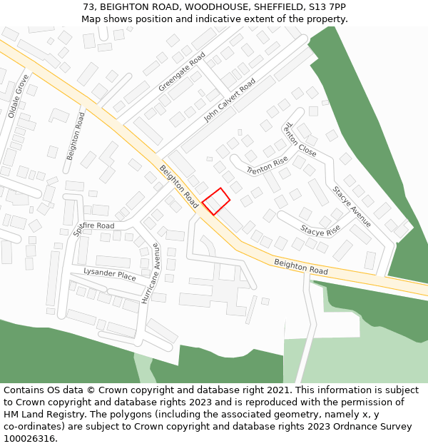 73, BEIGHTON ROAD, WOODHOUSE, SHEFFIELD, S13 7PP: Location map and indicative extent of plot