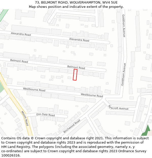 73, BELMONT ROAD, WOLVERHAMPTON, WV4 5UE: Location map and indicative extent of plot