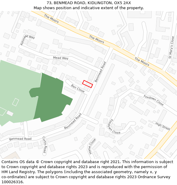 73, BENMEAD ROAD, KIDLINGTON, OX5 2AX: Location map and indicative extent of plot