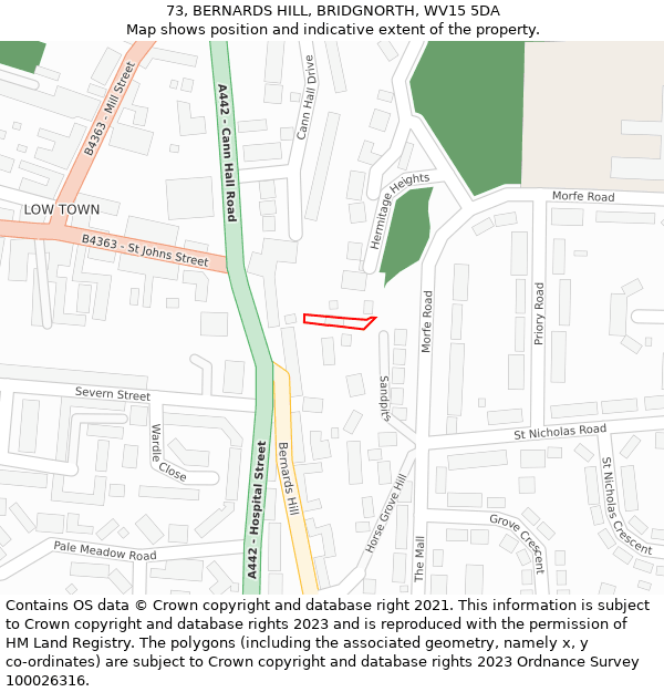 73, BERNARDS HILL, BRIDGNORTH, WV15 5DA: Location map and indicative extent of plot