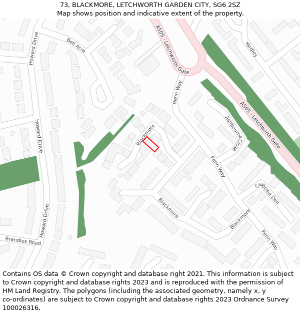 73, BLACKMORE, LETCHWORTH GARDEN CITY, SG6 2SZ: Location map and indicative extent of plot