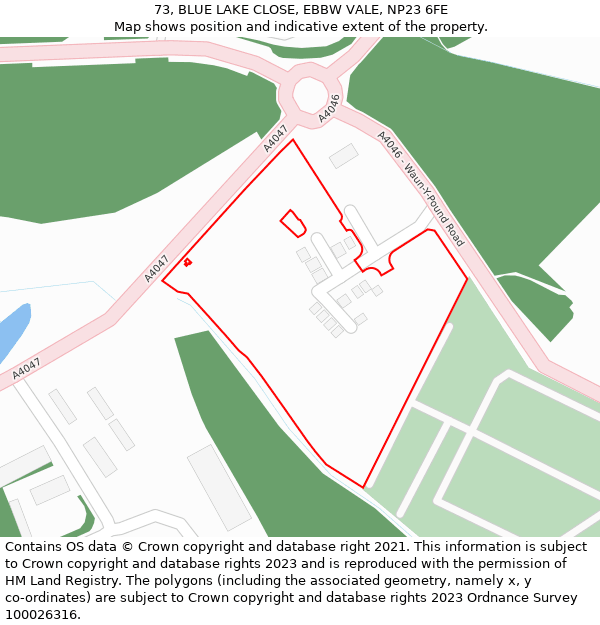 73, BLUE LAKE CLOSE, EBBW VALE, NP23 6FE: Location map and indicative extent of plot