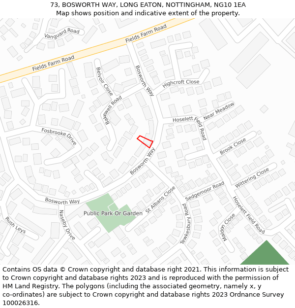 73, BOSWORTH WAY, LONG EATON, NOTTINGHAM, NG10 1EA: Location map and indicative extent of plot