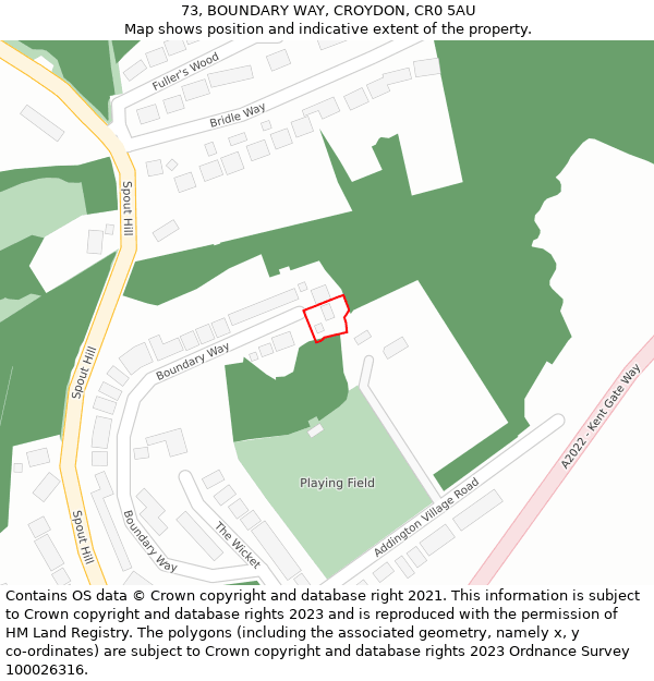 73, BOUNDARY WAY, CROYDON, CR0 5AU: Location map and indicative extent of plot