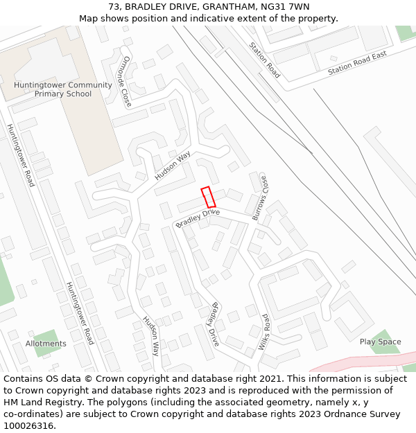 73, BRADLEY DRIVE, GRANTHAM, NG31 7WN: Location map and indicative extent of plot