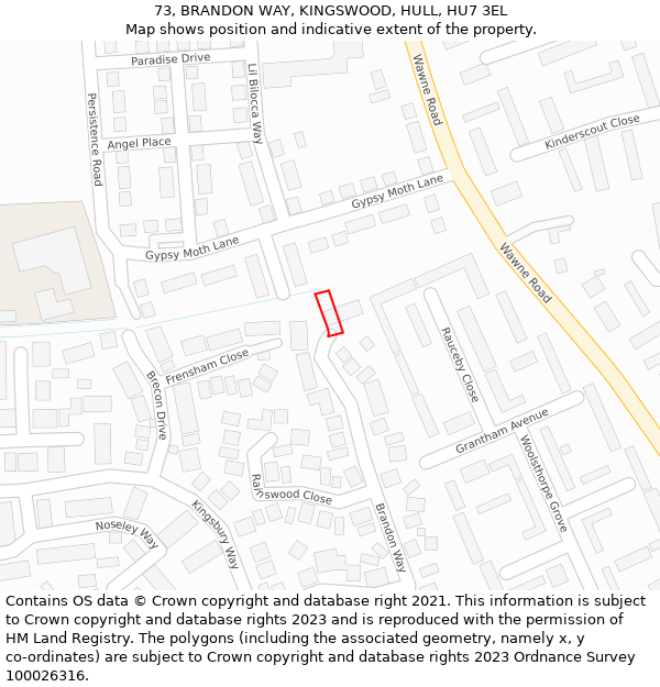 73, BRANDON WAY, KINGSWOOD, HULL, HU7 3EL: Location map and indicative extent of plot