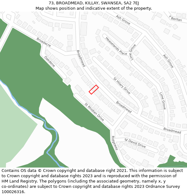 73, BROADMEAD, KILLAY, SWANSEA, SA2 7EJ: Location map and indicative extent of plot