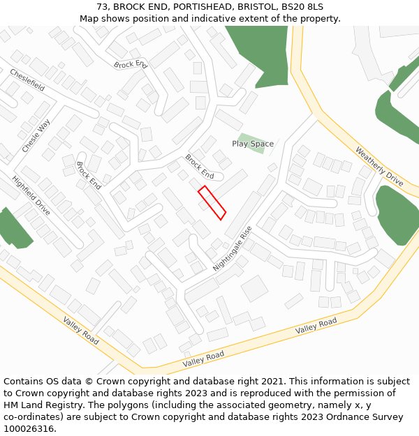 73, BROCK END, PORTISHEAD, BRISTOL, BS20 8LS: Location map and indicative extent of plot