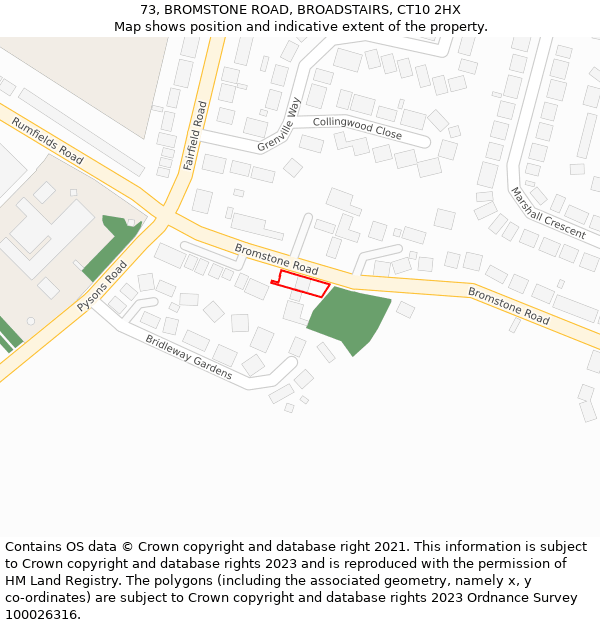 73, BROMSTONE ROAD, BROADSTAIRS, CT10 2HX: Location map and indicative extent of plot