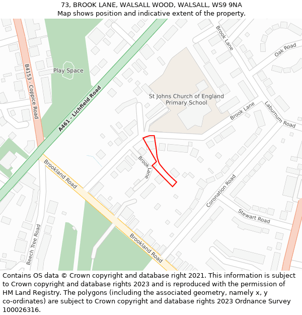 73, BROOK LANE, WALSALL WOOD, WALSALL, WS9 9NA: Location map and indicative extent of plot