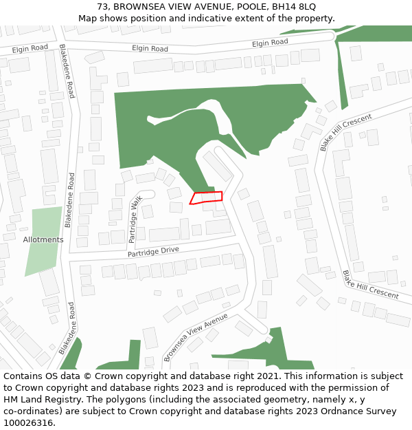 73, BROWNSEA VIEW AVENUE, POOLE, BH14 8LQ: Location map and indicative extent of plot