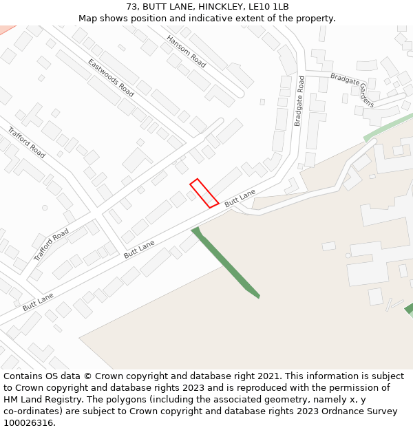 73, BUTT LANE, HINCKLEY, LE10 1LB: Location map and indicative extent of plot