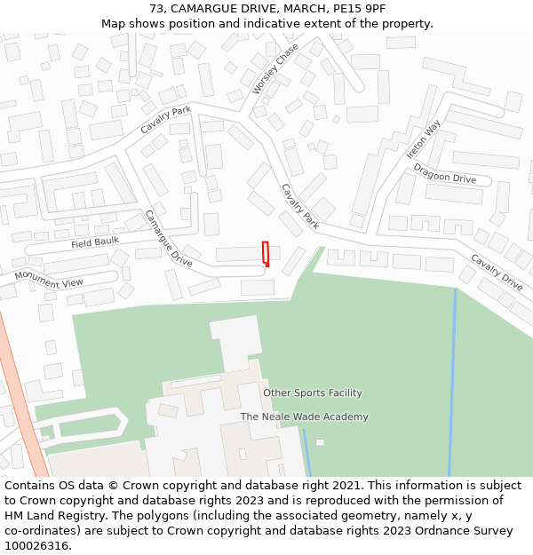 73, CAMARGUE DRIVE, MARCH, PE15 9PF: Location map and indicative extent of plot