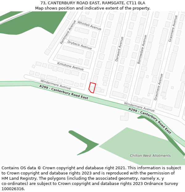 73, CANTERBURY ROAD EAST, RAMSGATE, CT11 0LA: Location map and indicative extent of plot