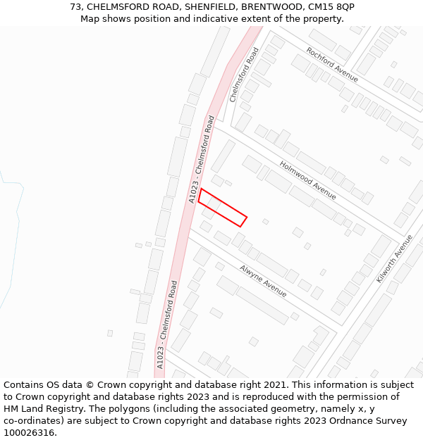 73, CHELMSFORD ROAD, SHENFIELD, BRENTWOOD, CM15 8QP: Location map and indicative extent of plot