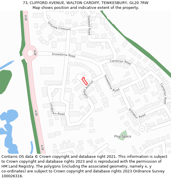 73, CLIFFORD AVENUE, WALTON CARDIFF, TEWKESBURY, GL20 7RW: Location map and indicative extent of plot