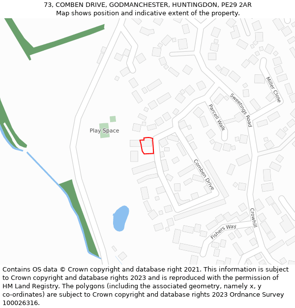 73, COMBEN DRIVE, GODMANCHESTER, HUNTINGDON, PE29 2AR: Location map and indicative extent of plot