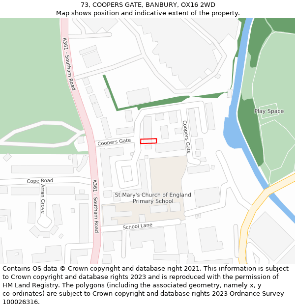 73, COOPERS GATE, BANBURY, OX16 2WD: Location map and indicative extent of plot