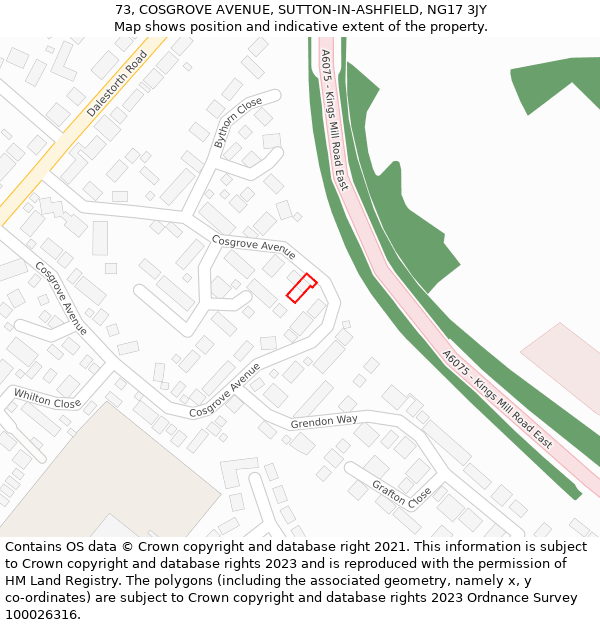 73, COSGROVE AVENUE, SUTTON-IN-ASHFIELD, NG17 3JY: Location map and indicative extent of plot